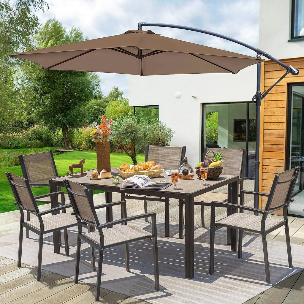 Homall Patio Dining Set 7 Pieces Outdoor Furniture Table and 6 Textilene Chairs Light Grey wourant