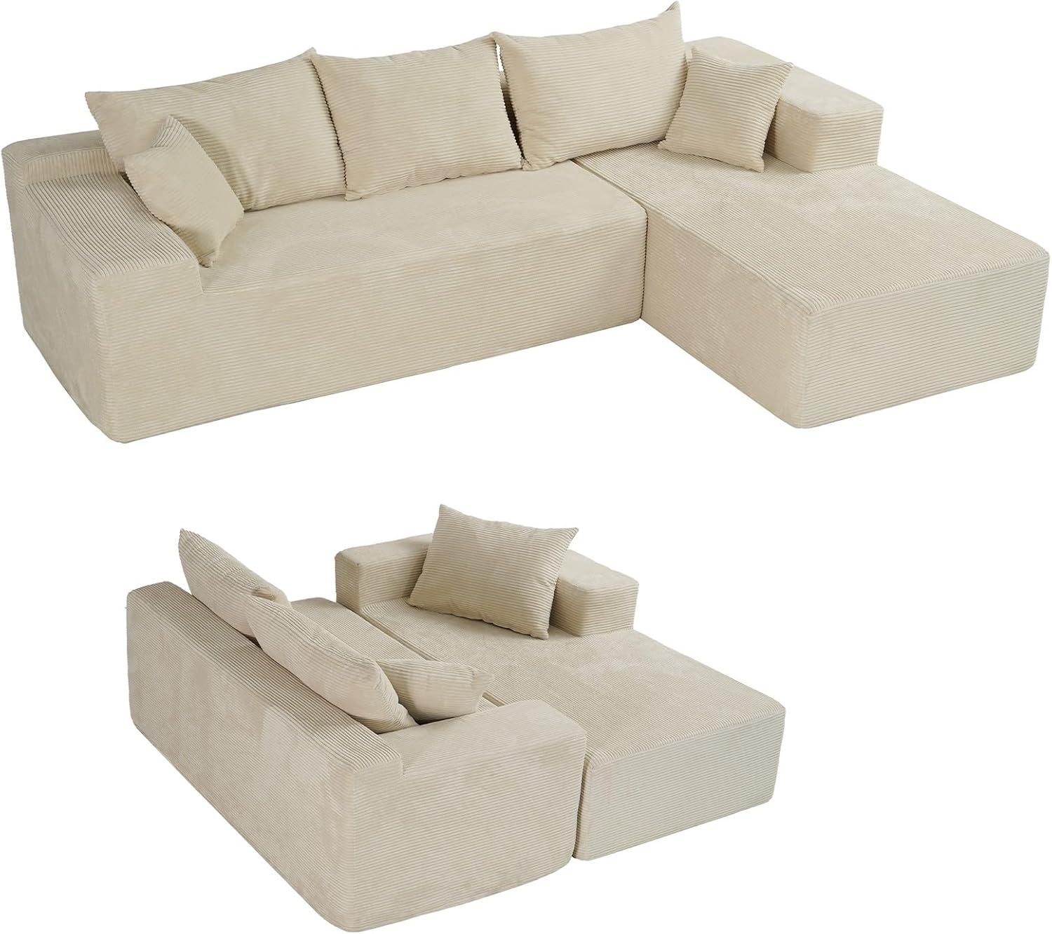 Cloud sofa with L-shaped lounge chair modern modular sofa with deep seats wourant