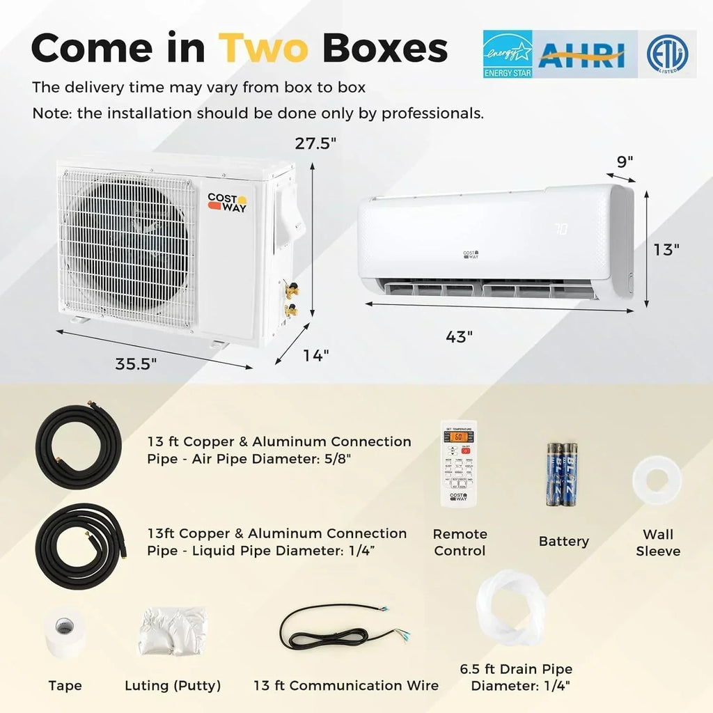 COSTWAY 12000BTU Mini Split Air Conditioner Heater 20 SEER2 115V Wall-Mounted Ductless wourant
