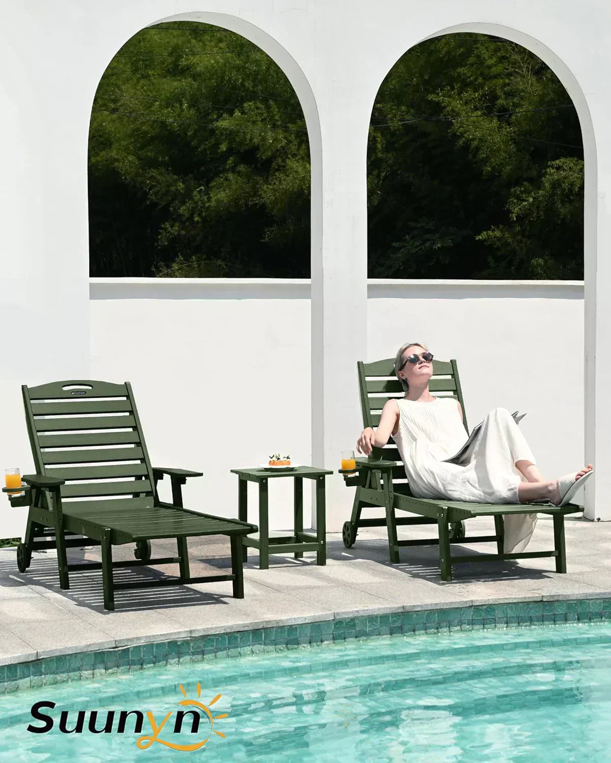 Lounge Chair Outdoor Chaise Lounge HDPE 6-Position Outdoor Chaise Lounge Patio Lounge Chair wourant