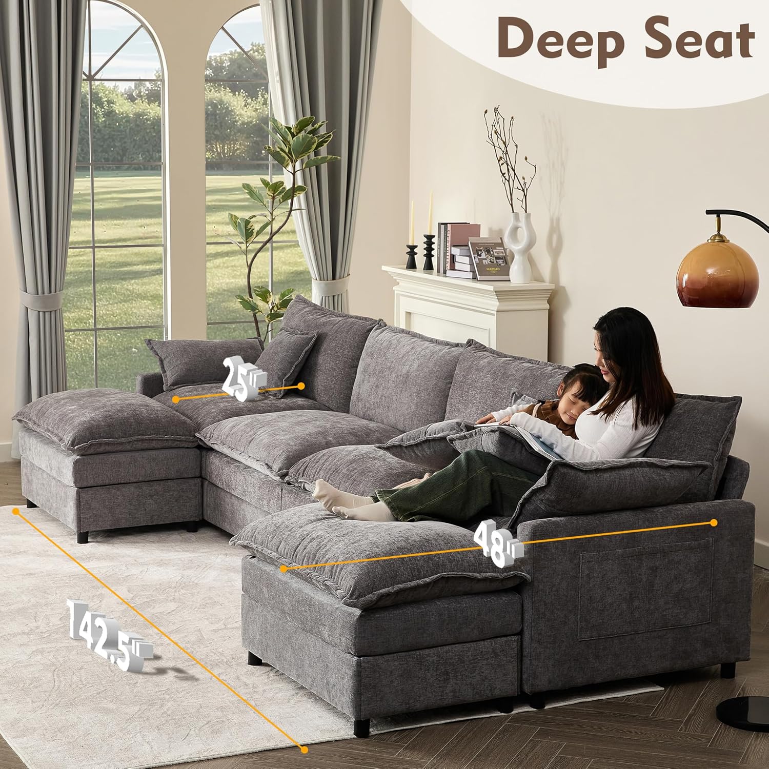 108" U-shaped sofa modular sofa three-seater comfortable cloud sofa wourant