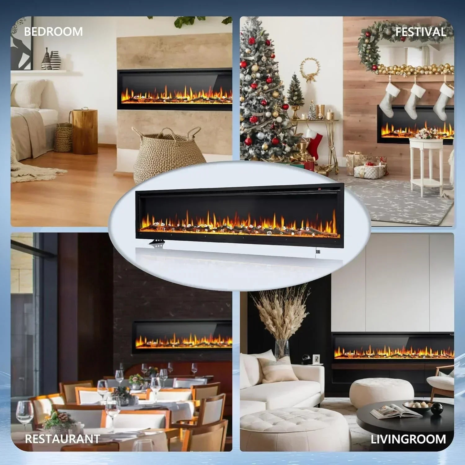 EUHOMY 50 Inch Electric Fireplace Wall Recessed Adjustable Flame Color Fireplace Heater wourant