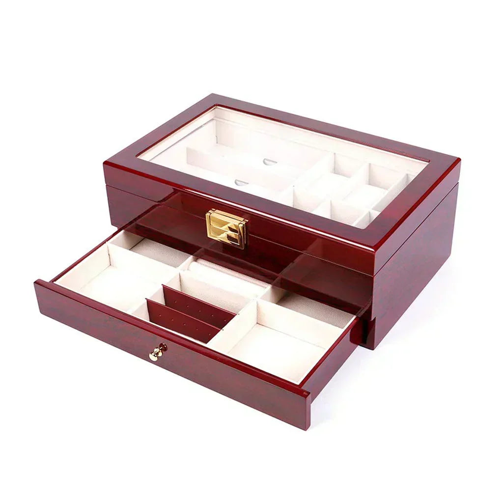 Wooden Watch Box Valet Box Sunglasses and Jewelry Box Storage Organizer Display Drawer wourant