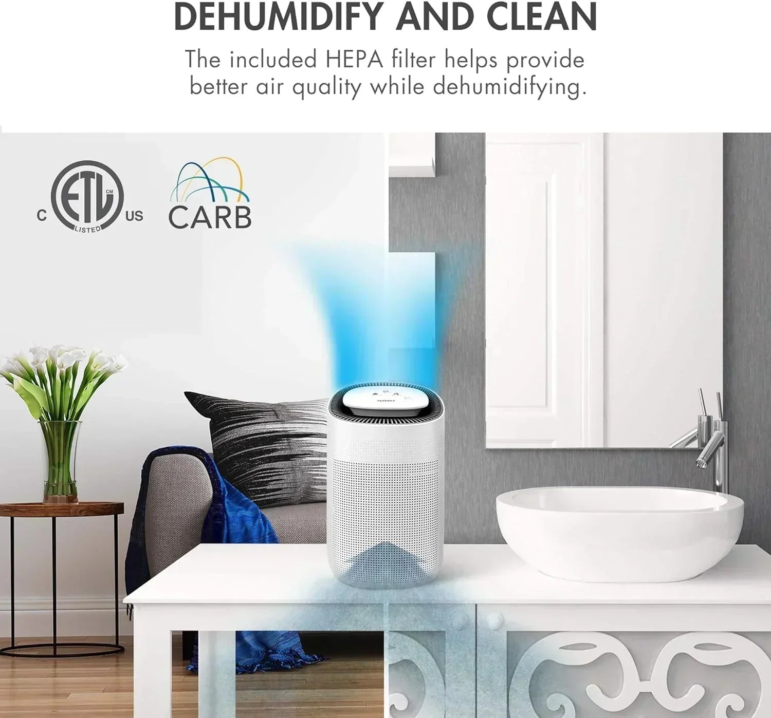 Sorbi 1000ml Air Dehumidifier Purifying Function True HEPA Filter Touch Control Air Speed wourant