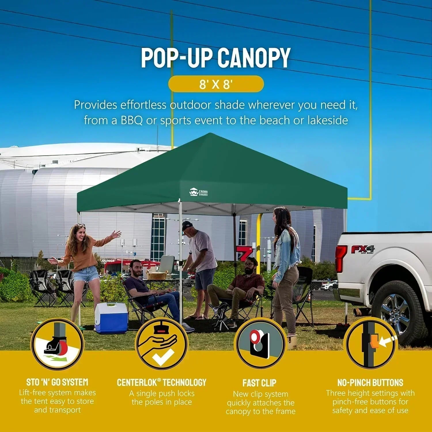 10x10 Pop-Up Awning One-Click Installation Beach Tent Outdoor Sunshade Silver Coated Top wourant