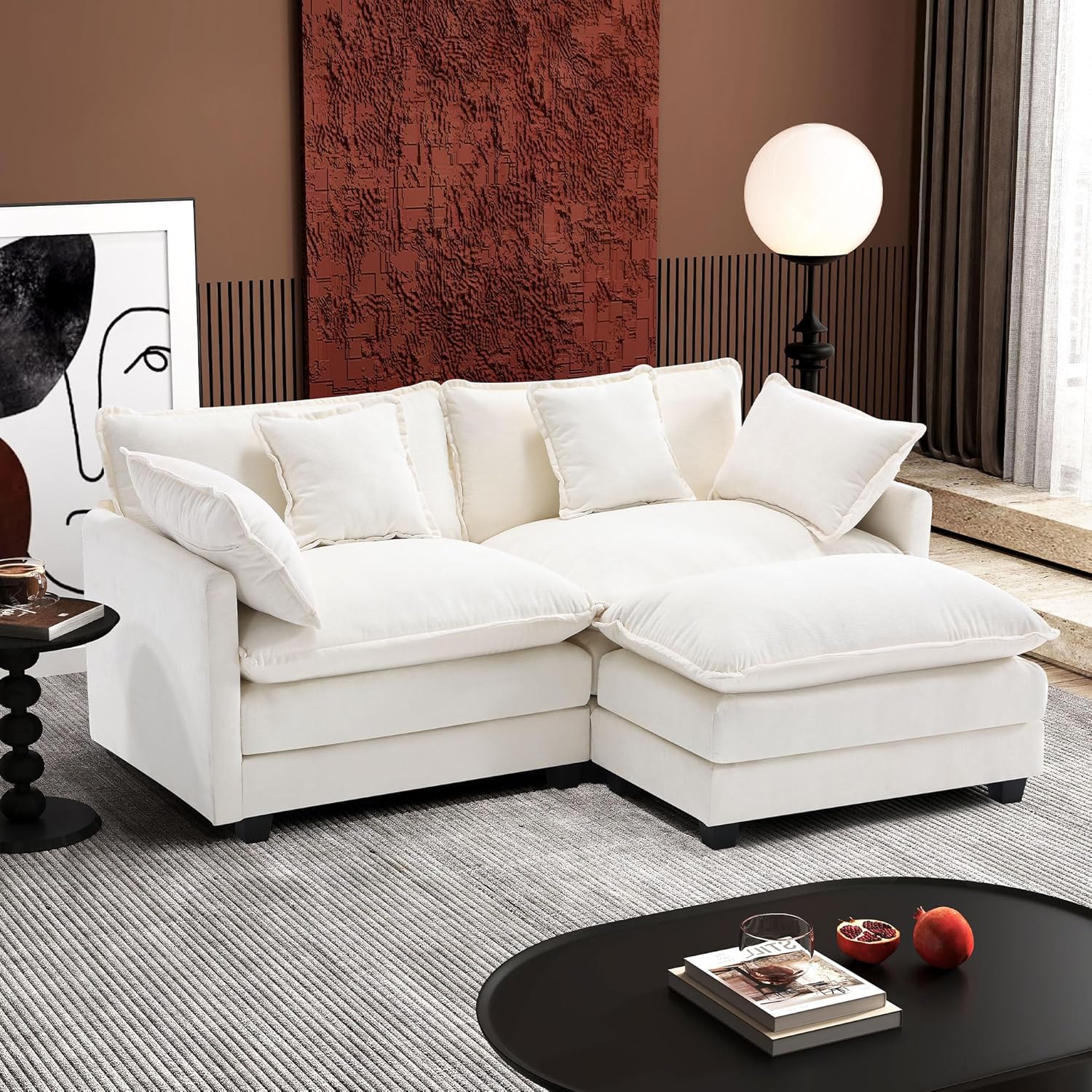 111.4 Inch L Shaped Modern Sofa Modular Cloud Sofa with Ottoman 4 Seater Chenille Deep Seat Sofa wourant