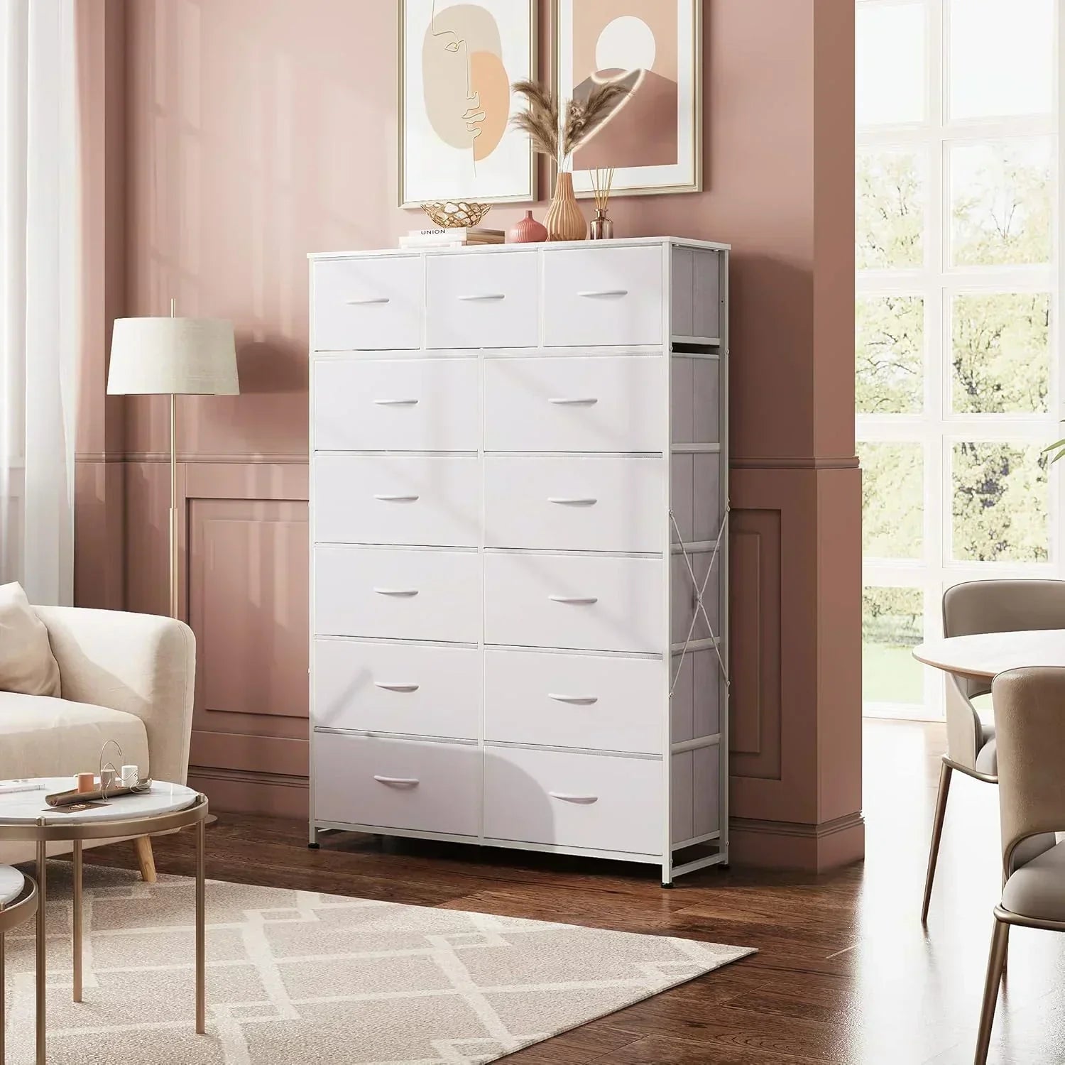 WLIVE Storage Organizer Unit with 13 Fabric Bins Storage Drawers Organizer with Steel Frame wourant