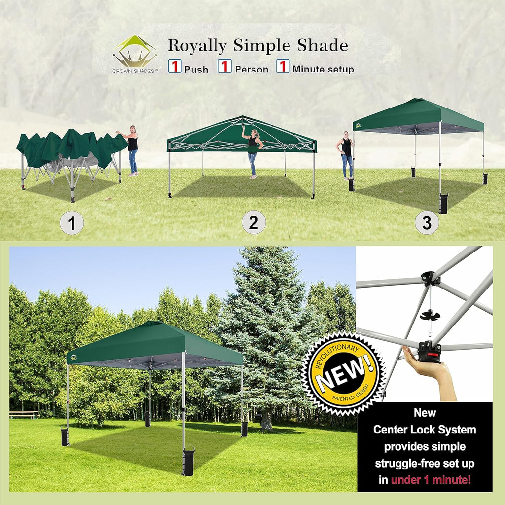 10x10 Pop-Up Awning One-Click Installation Beach Tent Outdoor Sunshade Silver Coated Top wourant