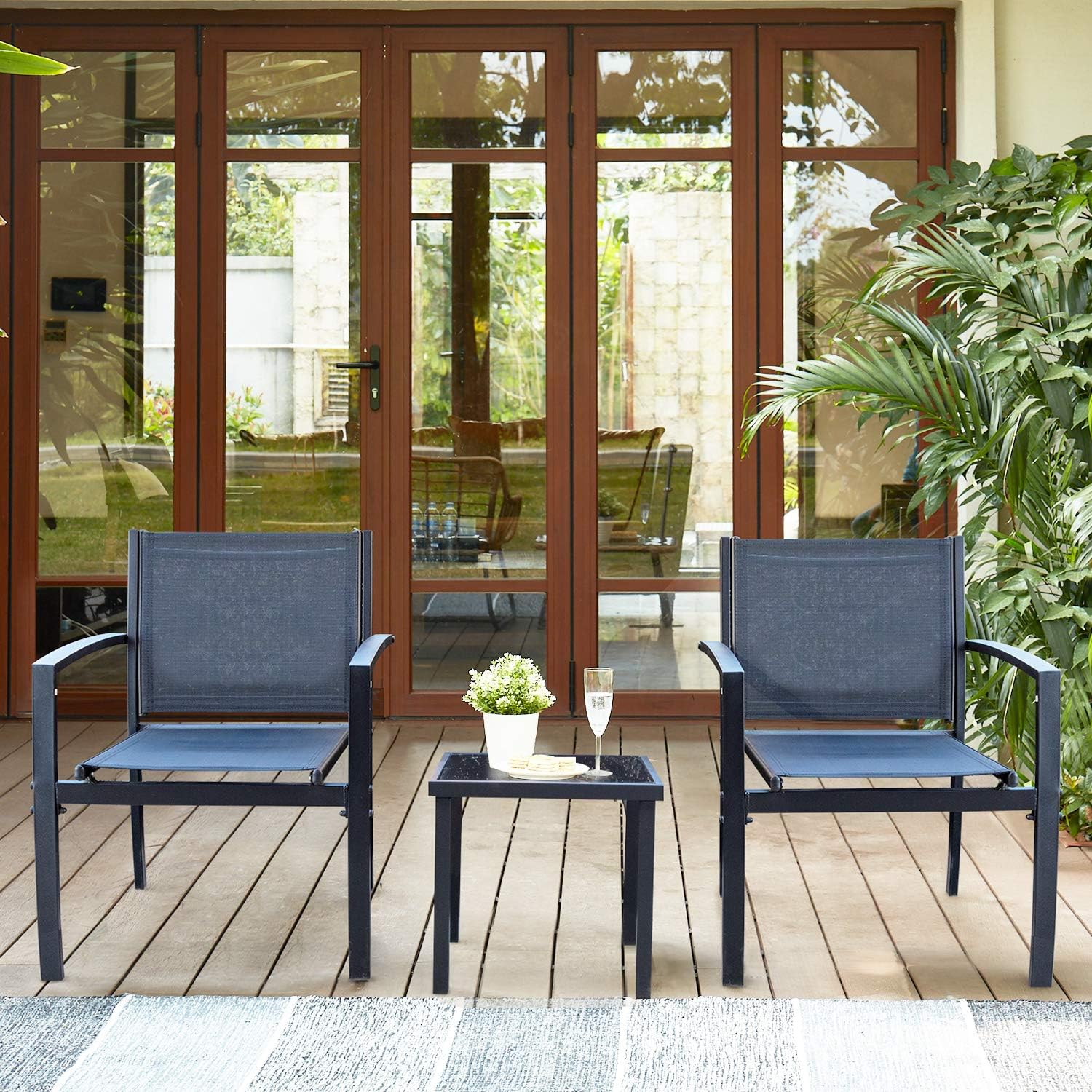 Homall Patio Dining Set 7 Pieces Outdoor Furniture Table and 6 Textilene Chairs Light Grey wourant