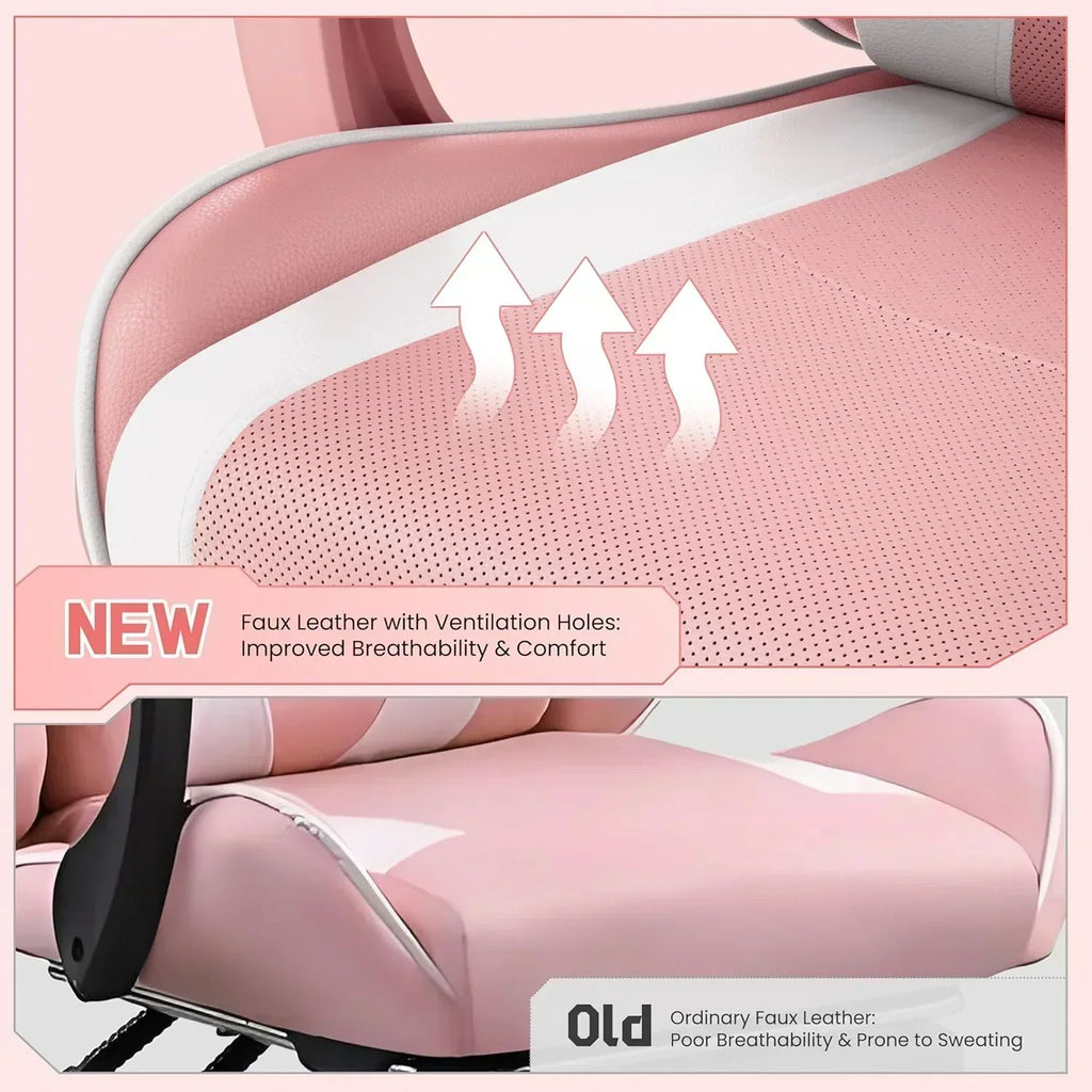 Gaming Chair with Massage Lumbar Support and Footrest Height Office Gaming Chair wourant