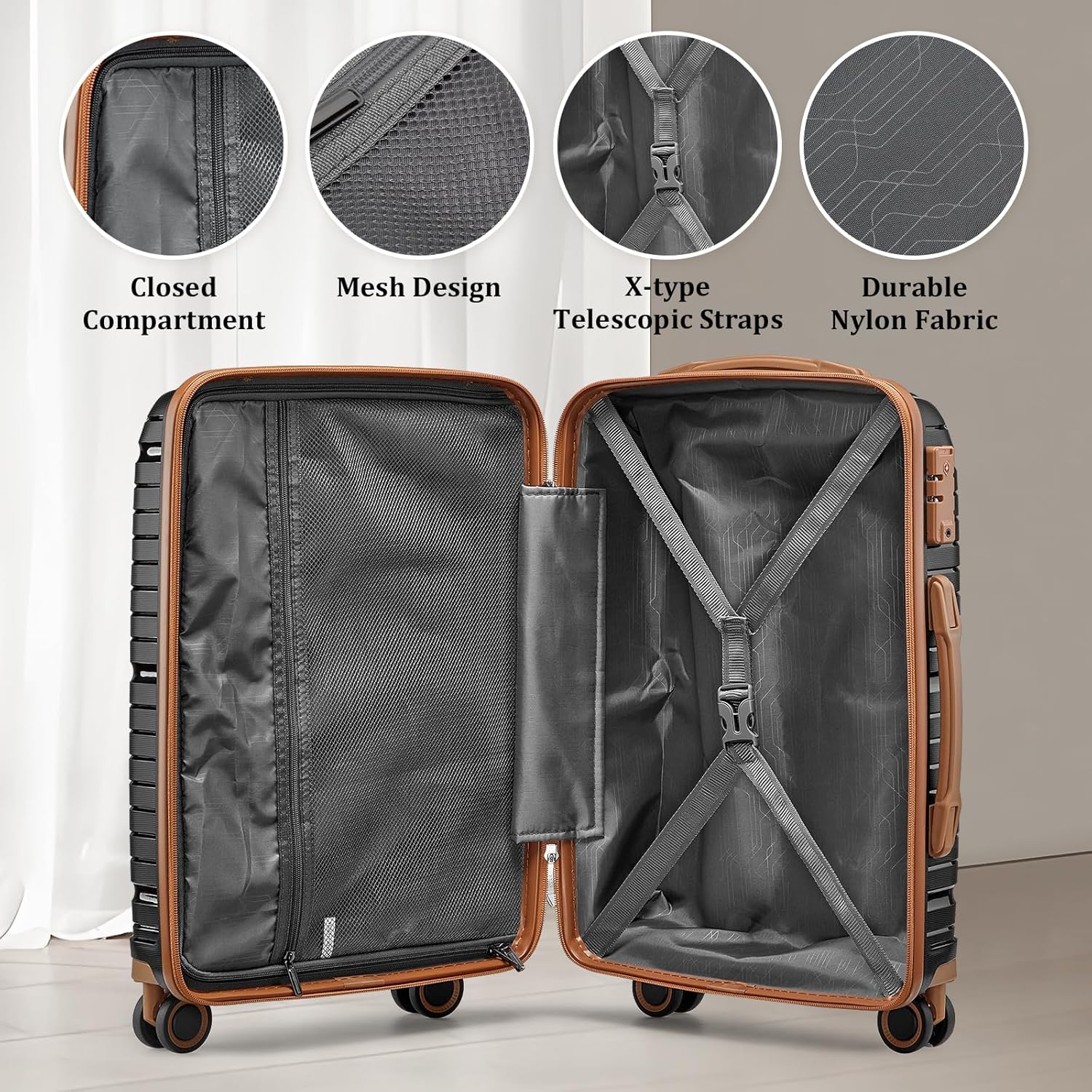 5-piece PP hardshell lightweight travel carry-on luggage set with dual spinner wheels wourant