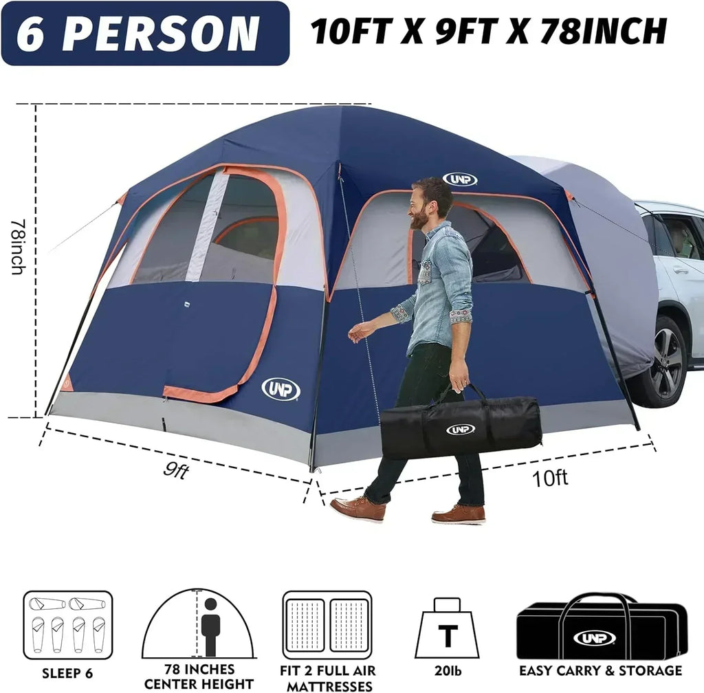 SUV Tent for Camping 6-Person SUV Tailgate Tent Easy Set Up with Rainfly 10'x9'x78in wourant