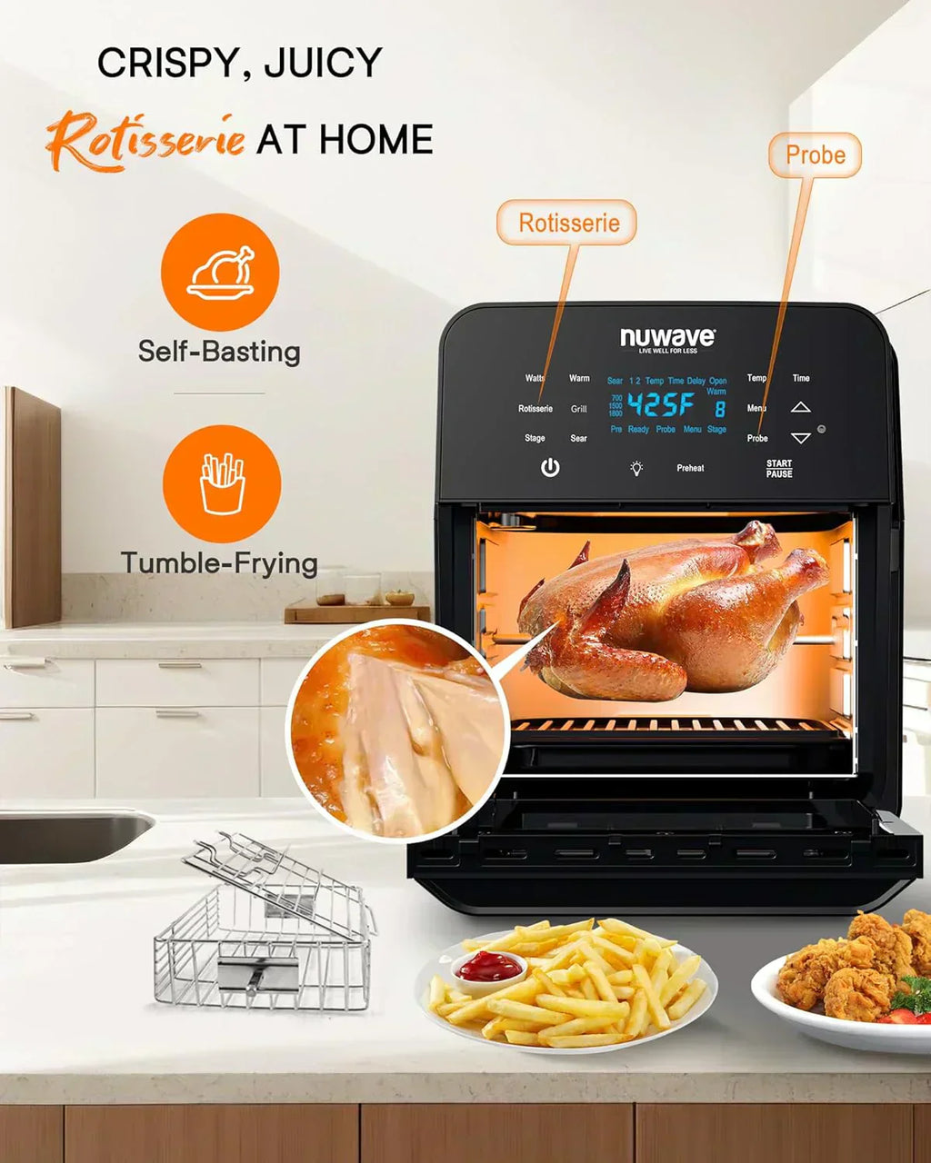 Nuwave Brio 15.5Qt Air Fryer Broiler 50°-425°F Temperature Control Integrated Smart Thermometer wourant