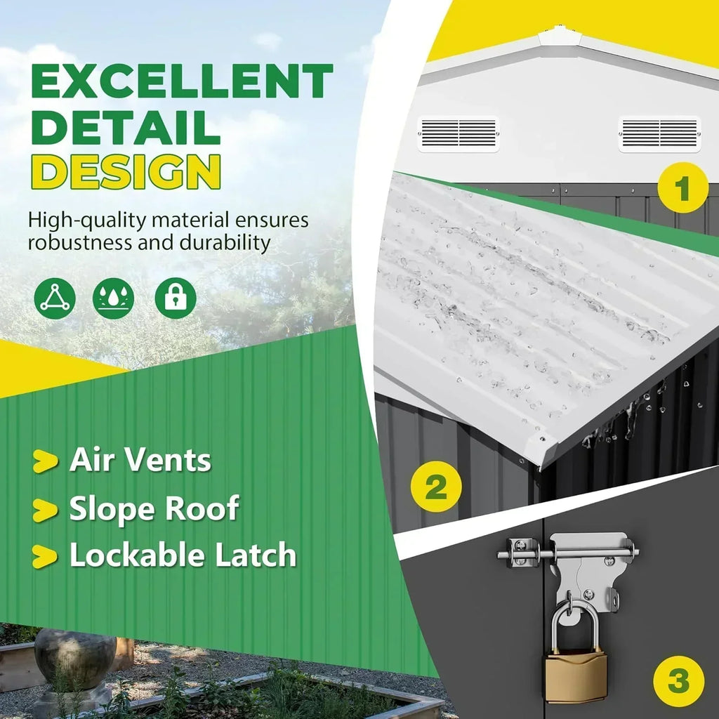 Devoko Outdoor Storage Shed Lockable Metal Garden Shed Steel Anti-Corrosion Storage House wourant