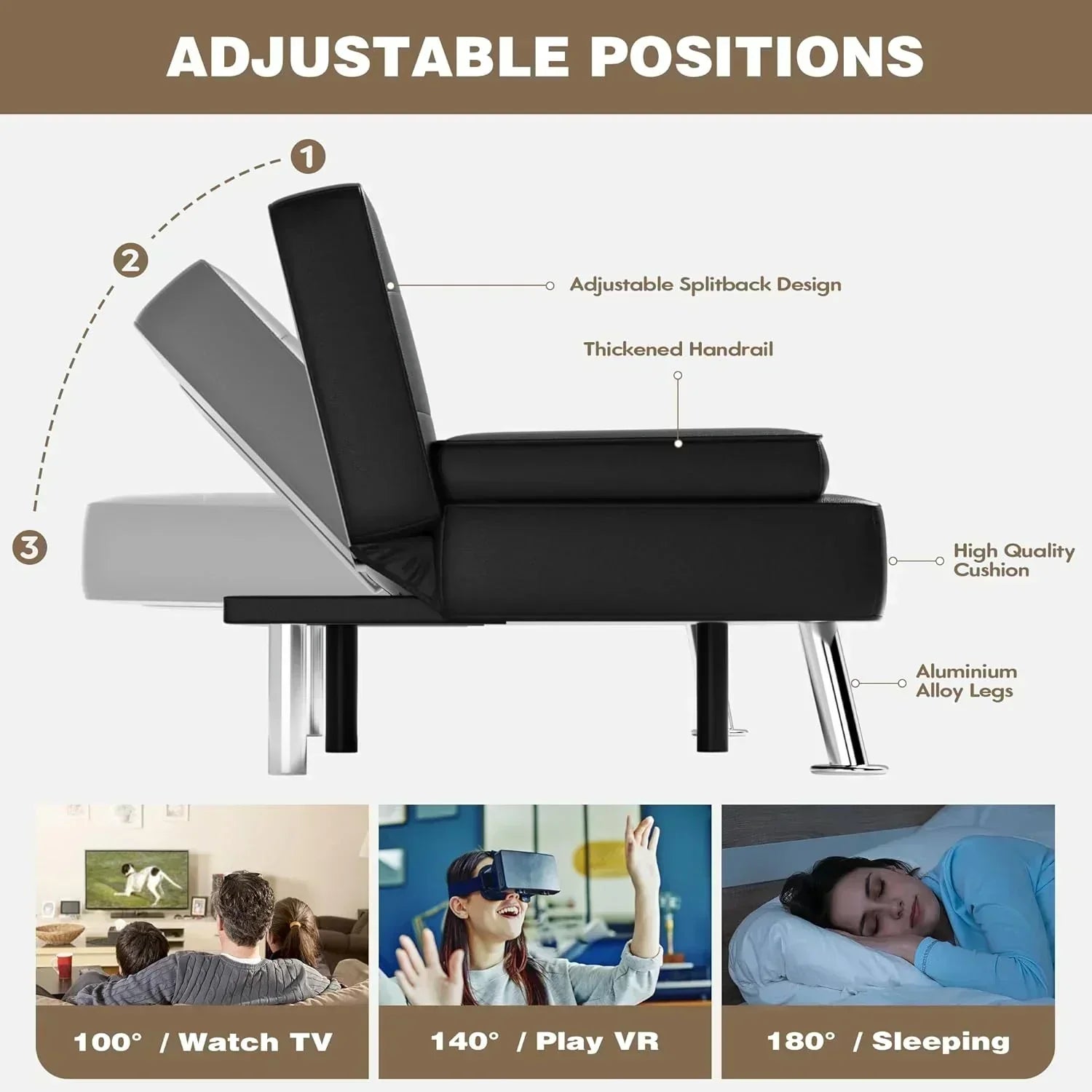 Homall Futon Sofa Bed Leather Futon Couch with Armrests Adjustable Recliner Sleeper Sofa Bed wourant