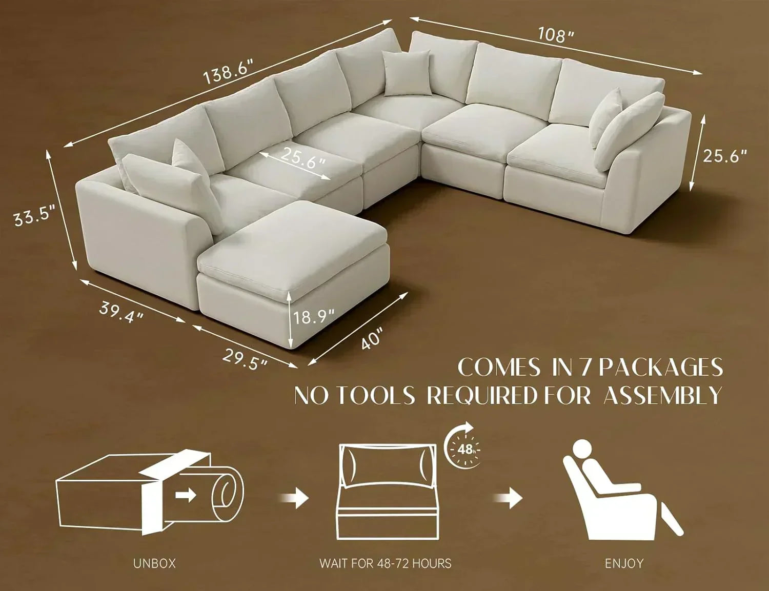110 inch cloud sectional sofa for living room convertible L-shaped sofa 3 seater sectional sofa wourant