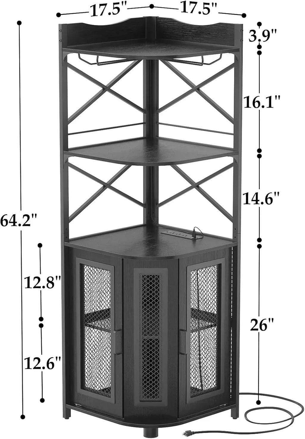 Corner bar cabinet with power socket industrial style wine cabinet light strip and glass rack wourant