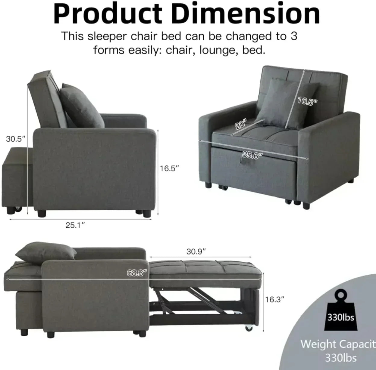 Sofa Bed Chair Convertible Sleeper Sofa with Pull-Out Bed wourant