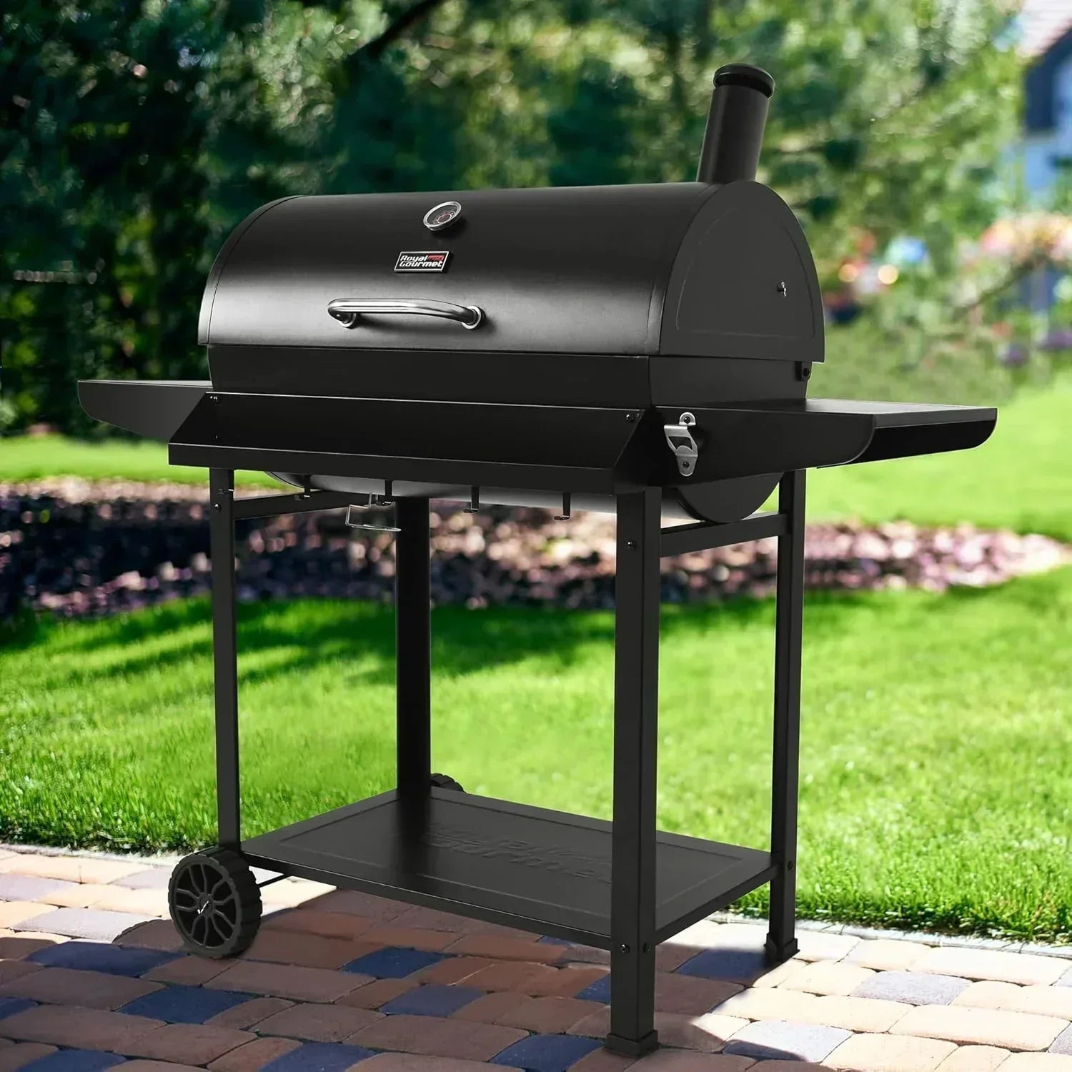 Royal Gourmet CC1830T 30-Inch Barrel Charcoal Grill Warming Rack Front Storage Basket BBQ Grill wourant