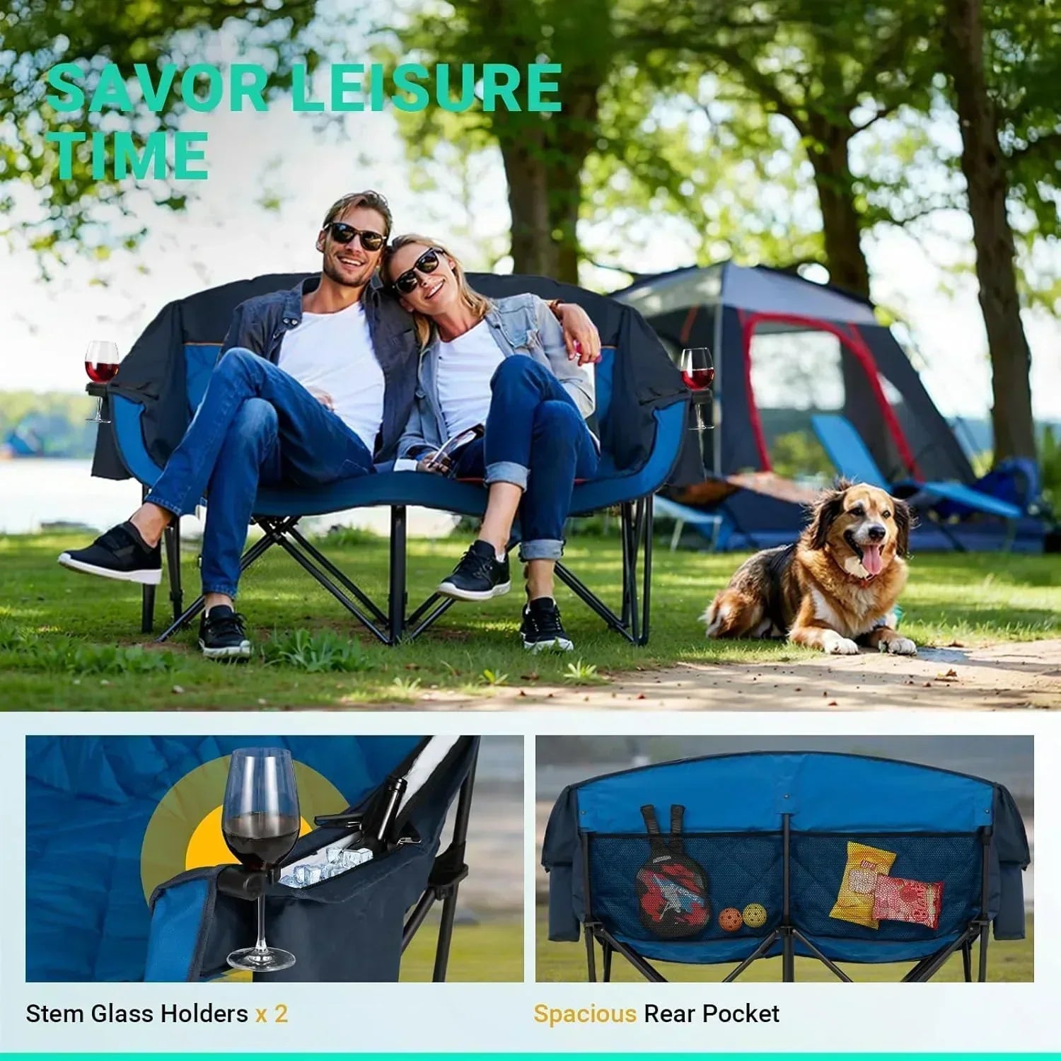 Extra Large Double Camping Chair 2 Person Comfortable Sofa Chair Adult Loveseat Lawn Chair wourant