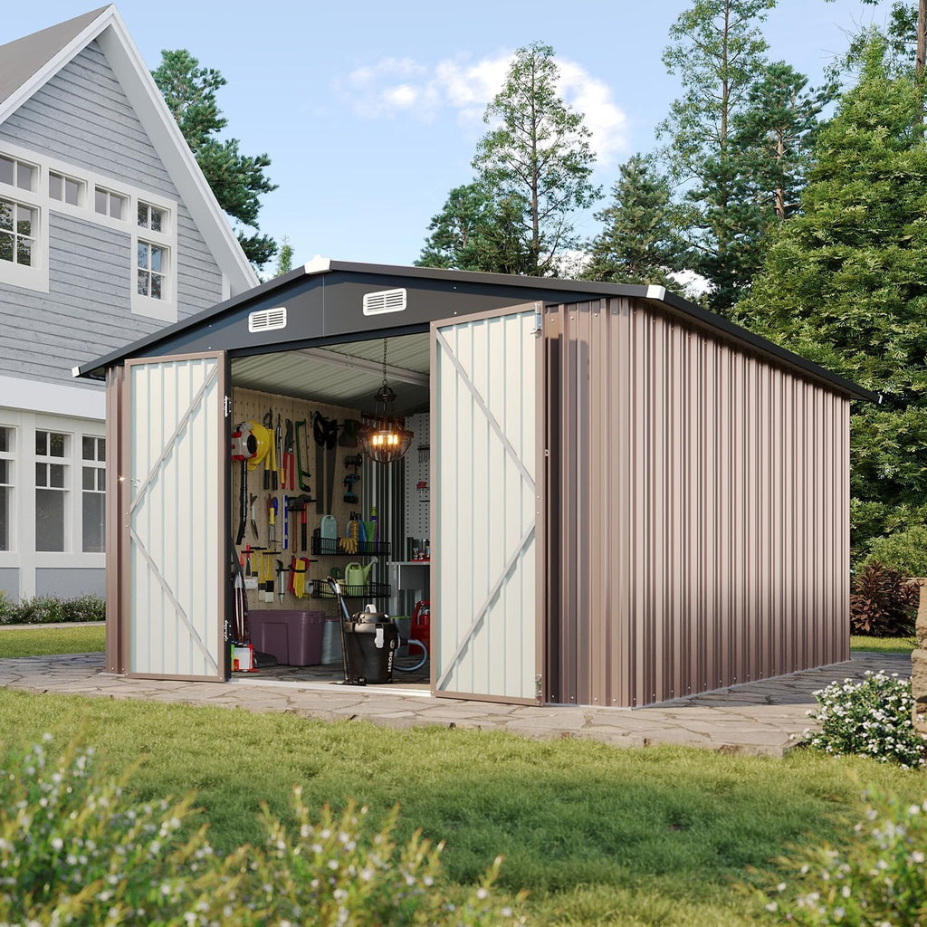 Aoxun 6.2x4 FT Shed Outdoor Storage Shed Metal Garden Shed Sloping Roof Tool Shed Bike Shed wourant
