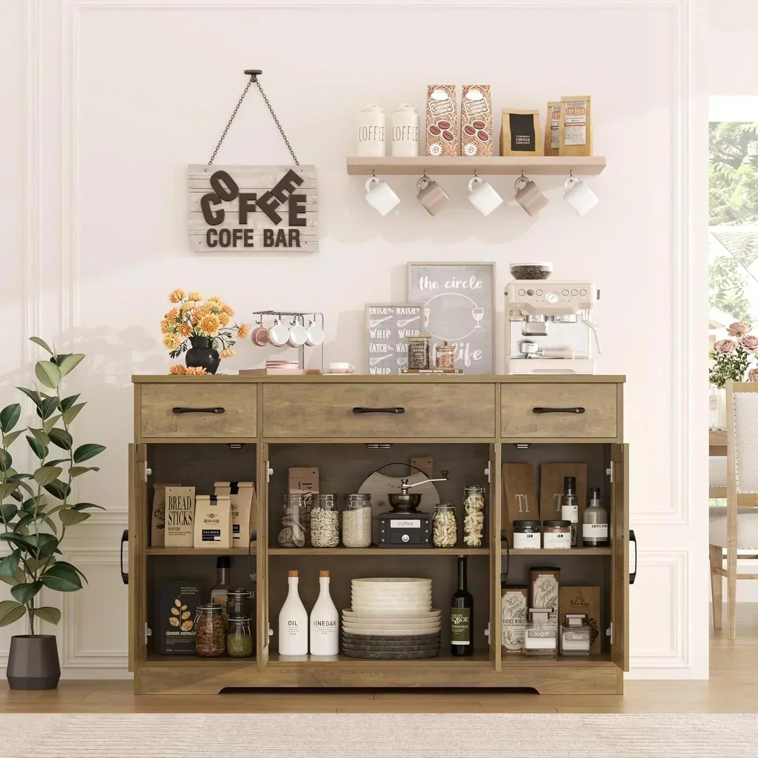 Sideboard with drawers large 55-inch sideboard modern farmhouse wood kitchen dining table wourant