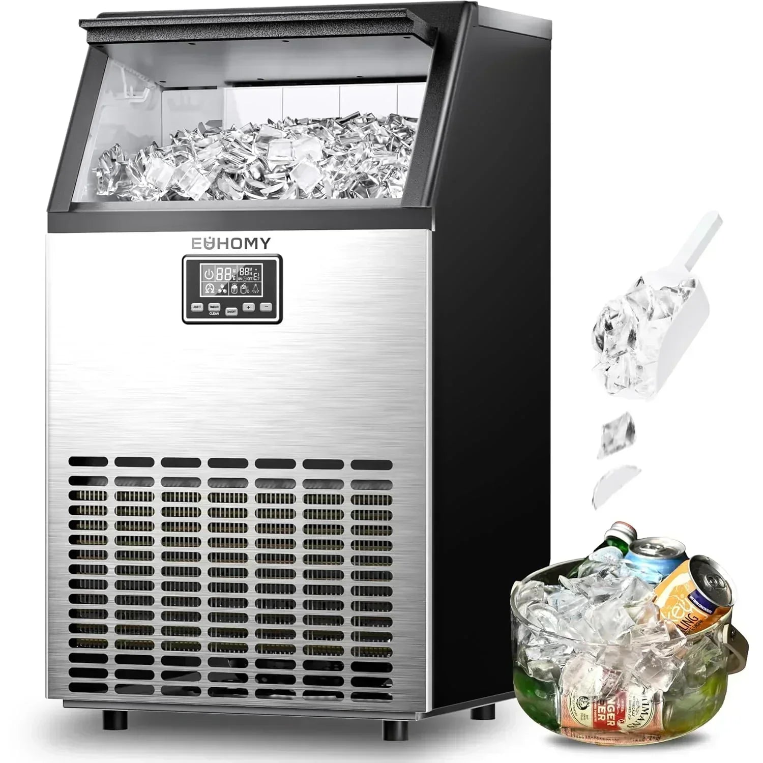 EUHOMY Commercial Ice Maker Machine 100lbs/24H Stainless Steel Under Counter ice Machine wourant