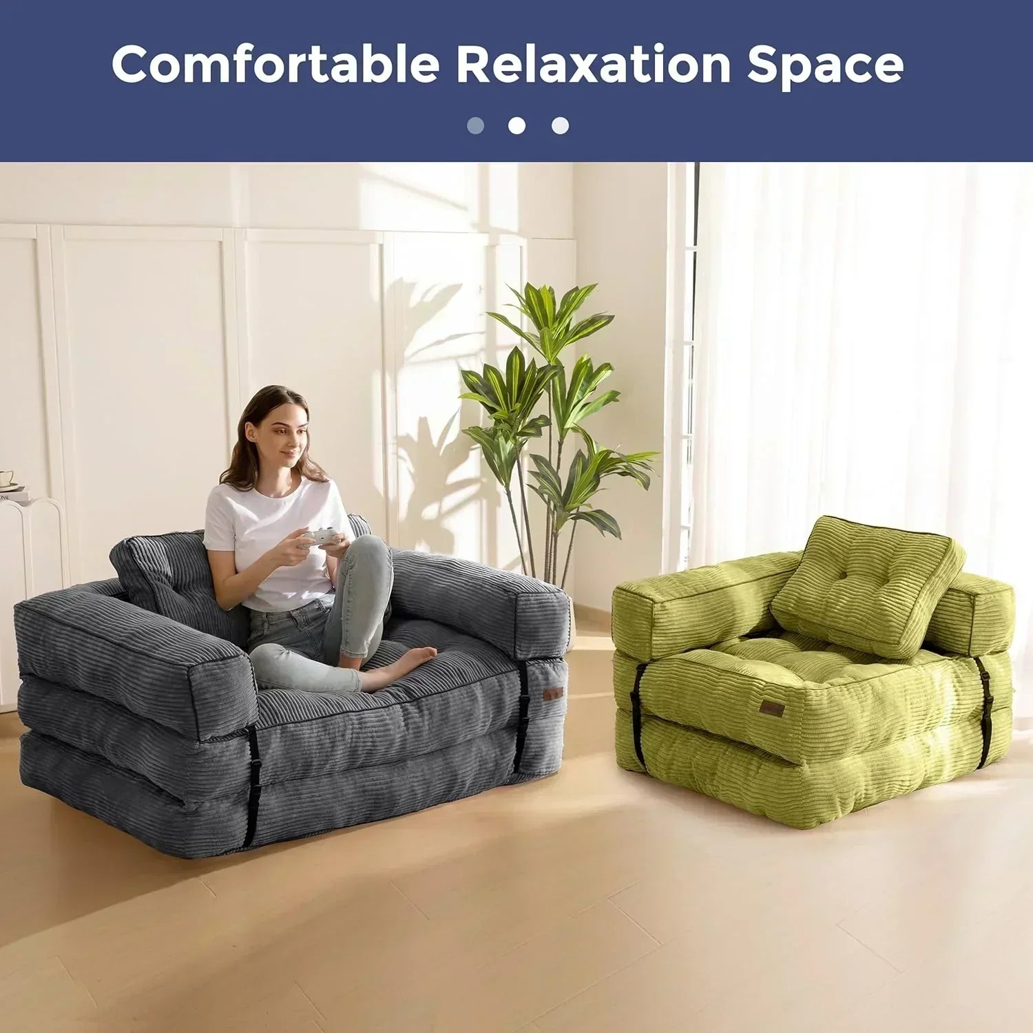 Folding Sofa Bed L-Shaped Convertible Sofa Bed with Armrests and Pillows wourant