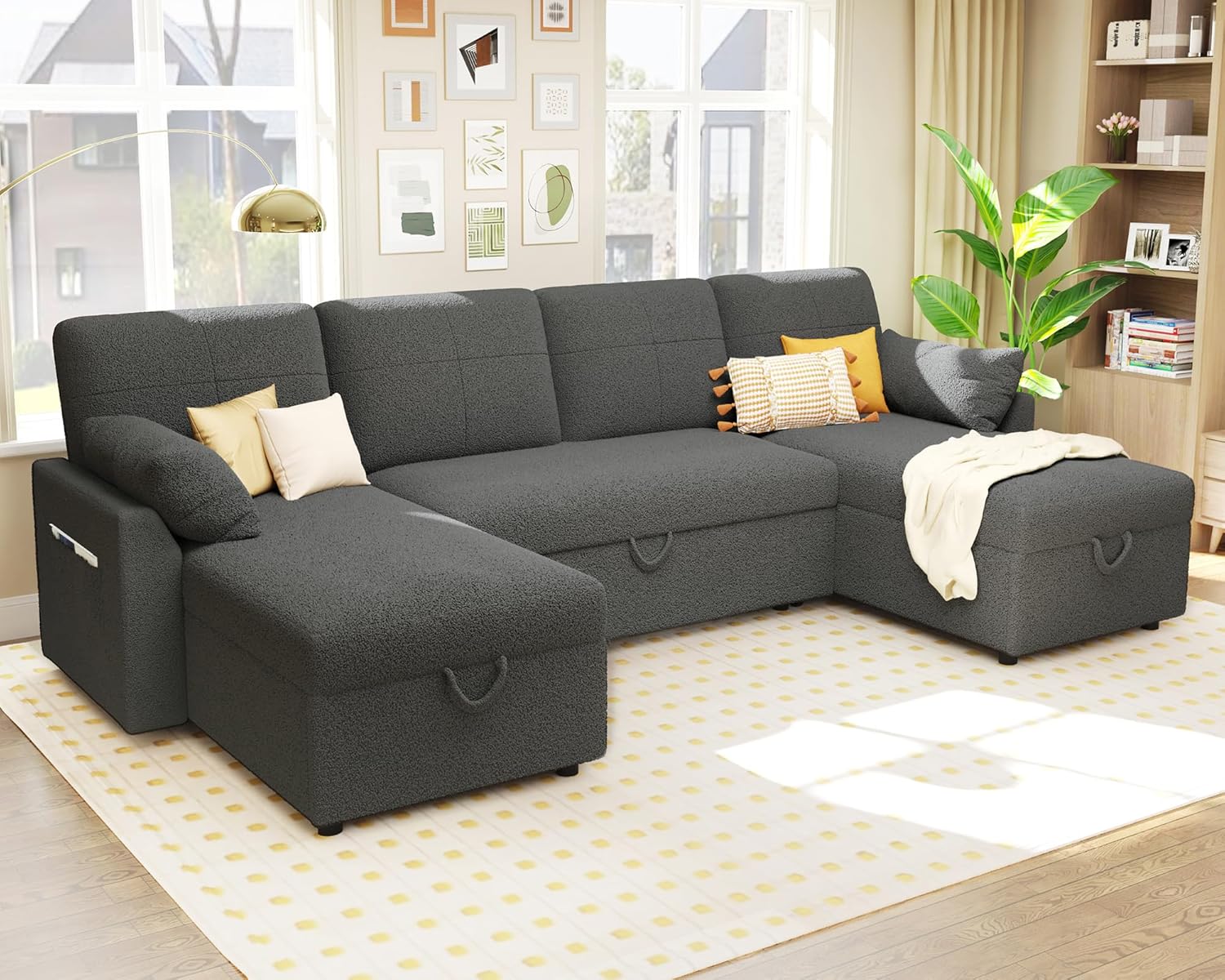 VanAcc Sofa Bed Sleeper Sofa with Storage Chaise 2 in 1 Pull Out Couch Living Room wourant