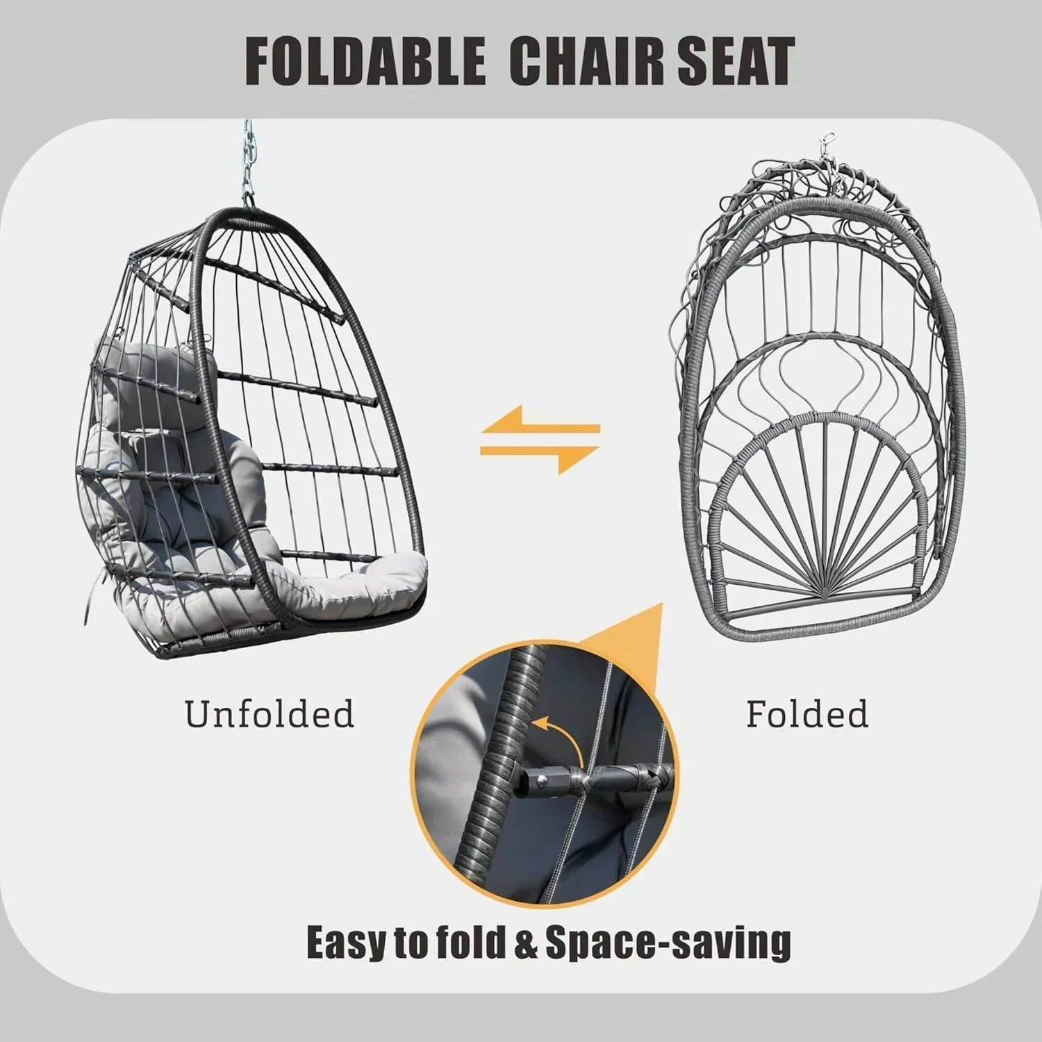 HWB Hanging Egg Chair with Stand Patio Wicker Hammock Egg Swing Chair Cushion for Bedroom wourant