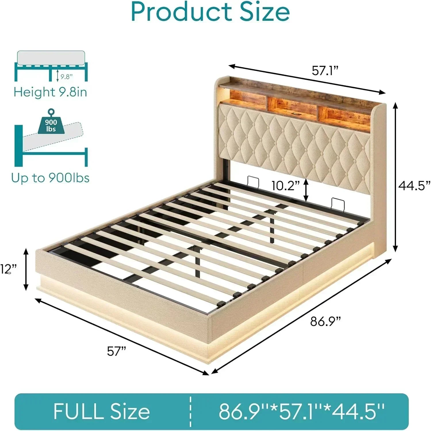 Queen Bed Frame with Storage Lift Up Queen Size Bed Frame Headboard Upholstered Platform Bed wourant