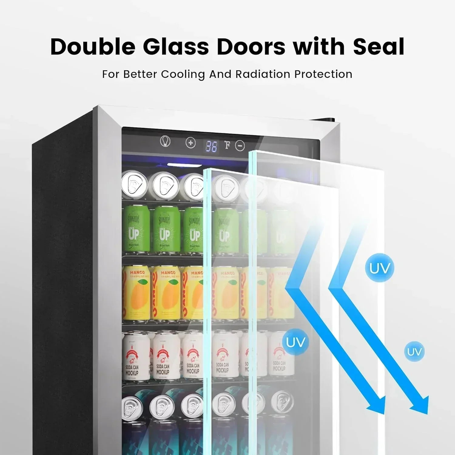 Beverage Refrigerator Cooler 126 Can Mini Fridge Glass Door for Drinks Soda Beer Wine Refrigerator wourant