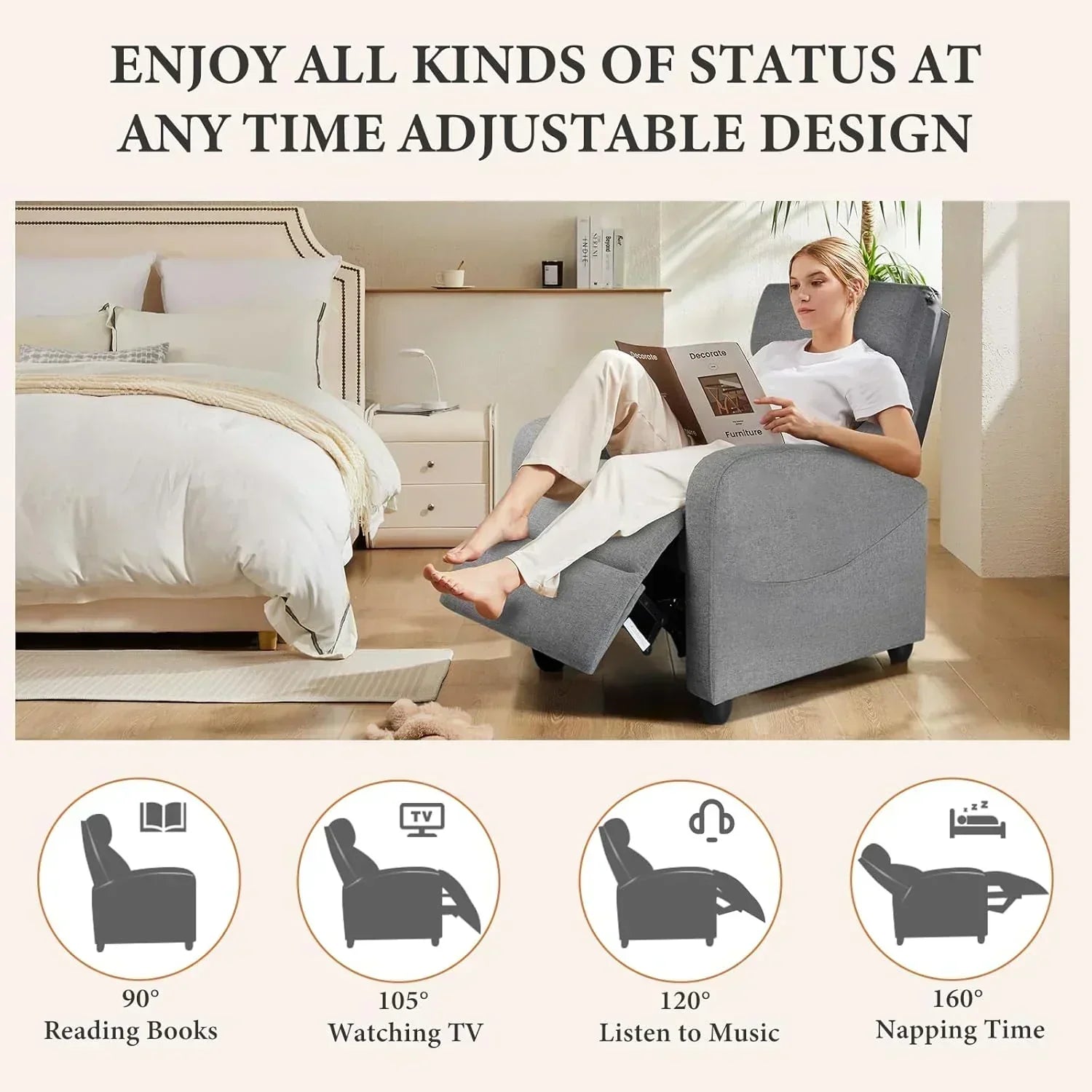 Adult massage recliner adjustable home theater seat modern fabric recliner wourant