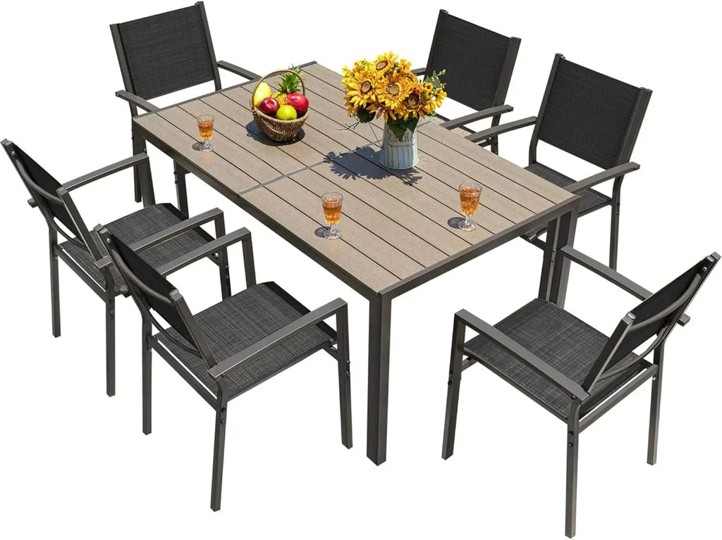 Homall Patio Dining Set 7 Pieces Outdoor Furniture with Large Table and 6 Textilene Chairs wourant