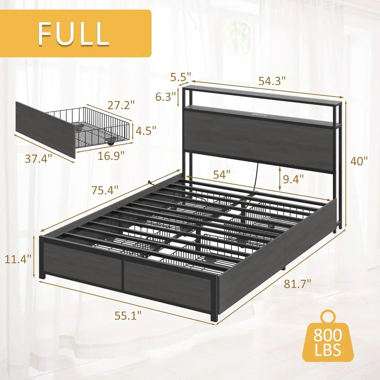 Lifezone Queen Bed Frame 2-Tier Storage Headboard Metal Platform Bed Frame 4 Storage Drawers wourant