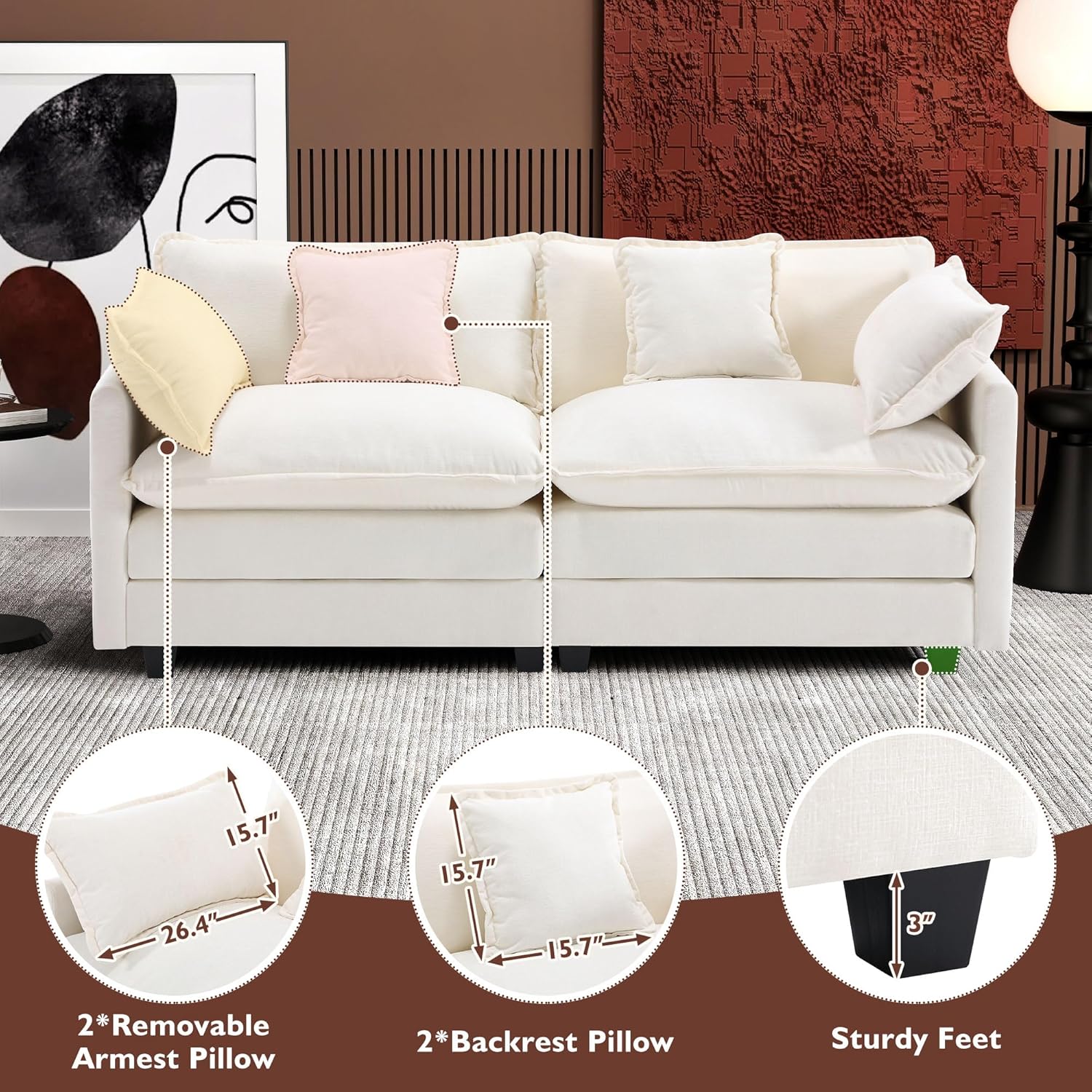 111.4 Inch L Shaped Modern Sofa Modular Cloud Sofa with Ottoman 4 Seater Chenille Deep Seat Sofa wourant