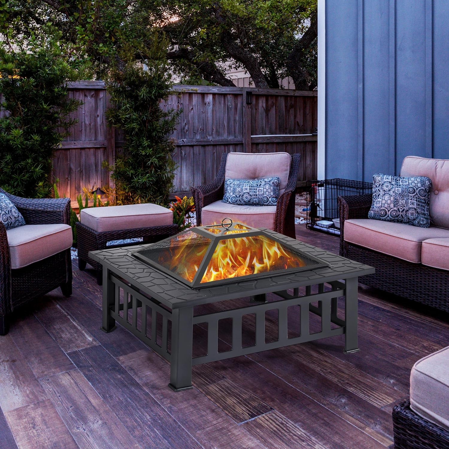 Yaheetech Multifunctional Fire Pit Table Square Metal Firepit Stove Backyard Patio Garden Fireplace wourant