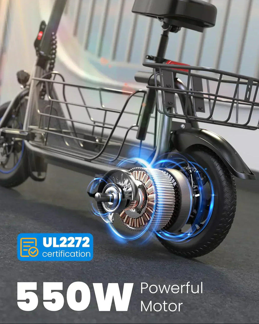 Gyroor Adult Electric Scooter with Large Center Basket 20 Mile Range Foldable and Seat wourant