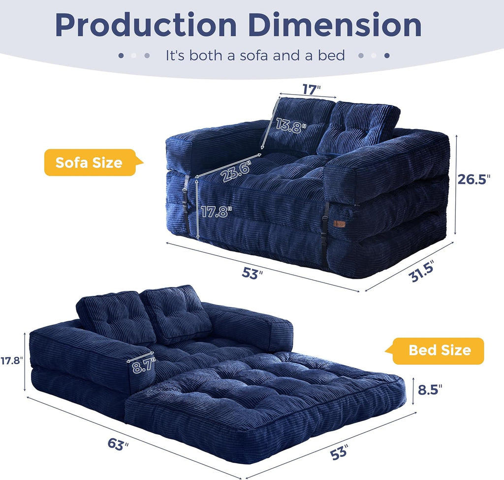 Folding Sofa Bed L-Shaped Convertible Sofa Bed with Armrests and Pillows wourant