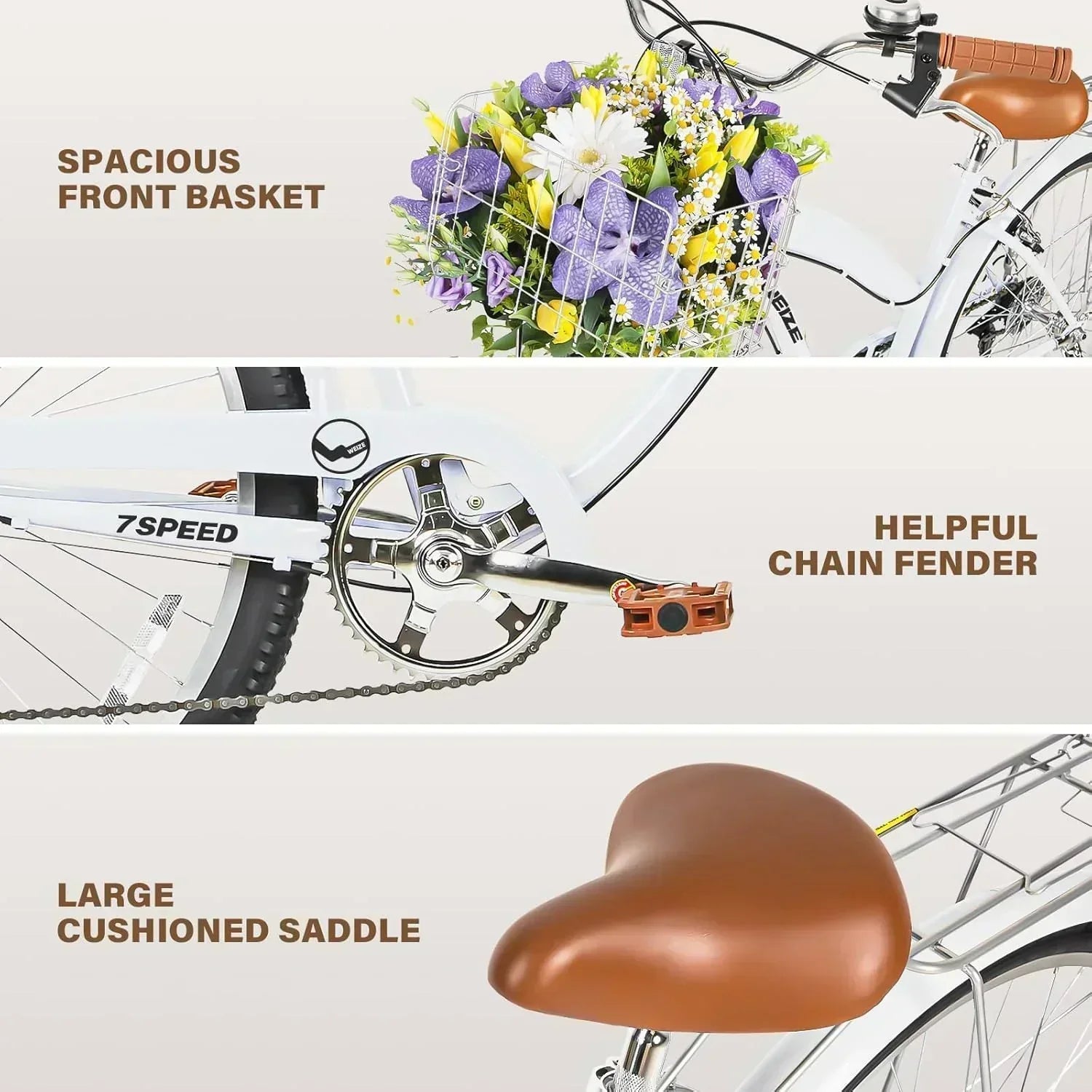 WEIZE Beach Cruiser Bike 26 inch Commuter Bicycle for Adult Men and Women 7-Speed/High-Carbon wourant