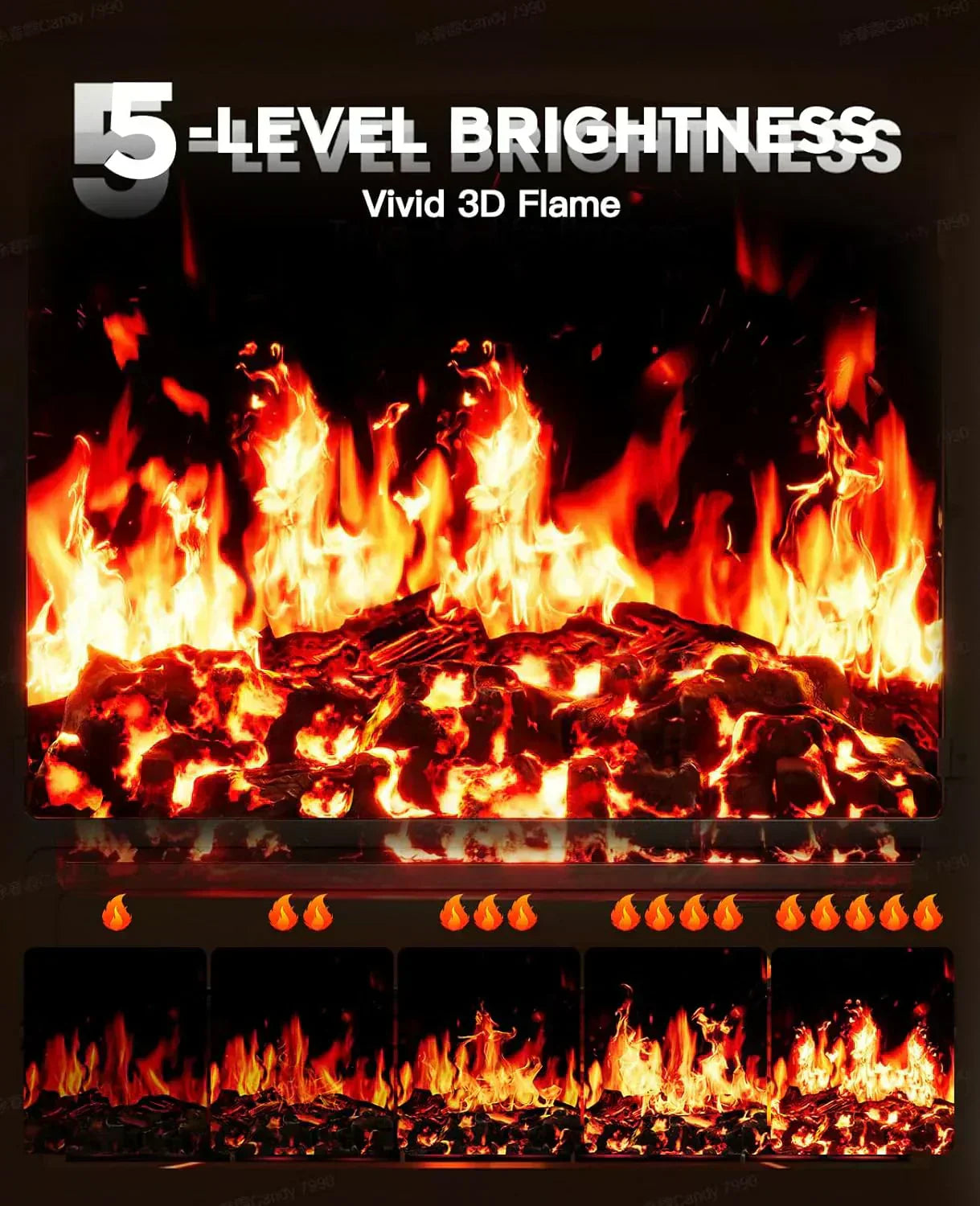 50" Smart Electric Fireplace 5300 BTU Heat Output Wall-Mount Built-In Electric Fireplace wourant