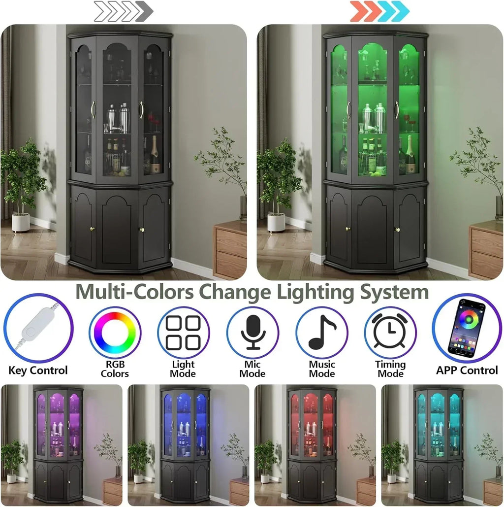Corner wine cabinet with LED lights tall modern wine cabinet home bar wine storage cabinet wourant