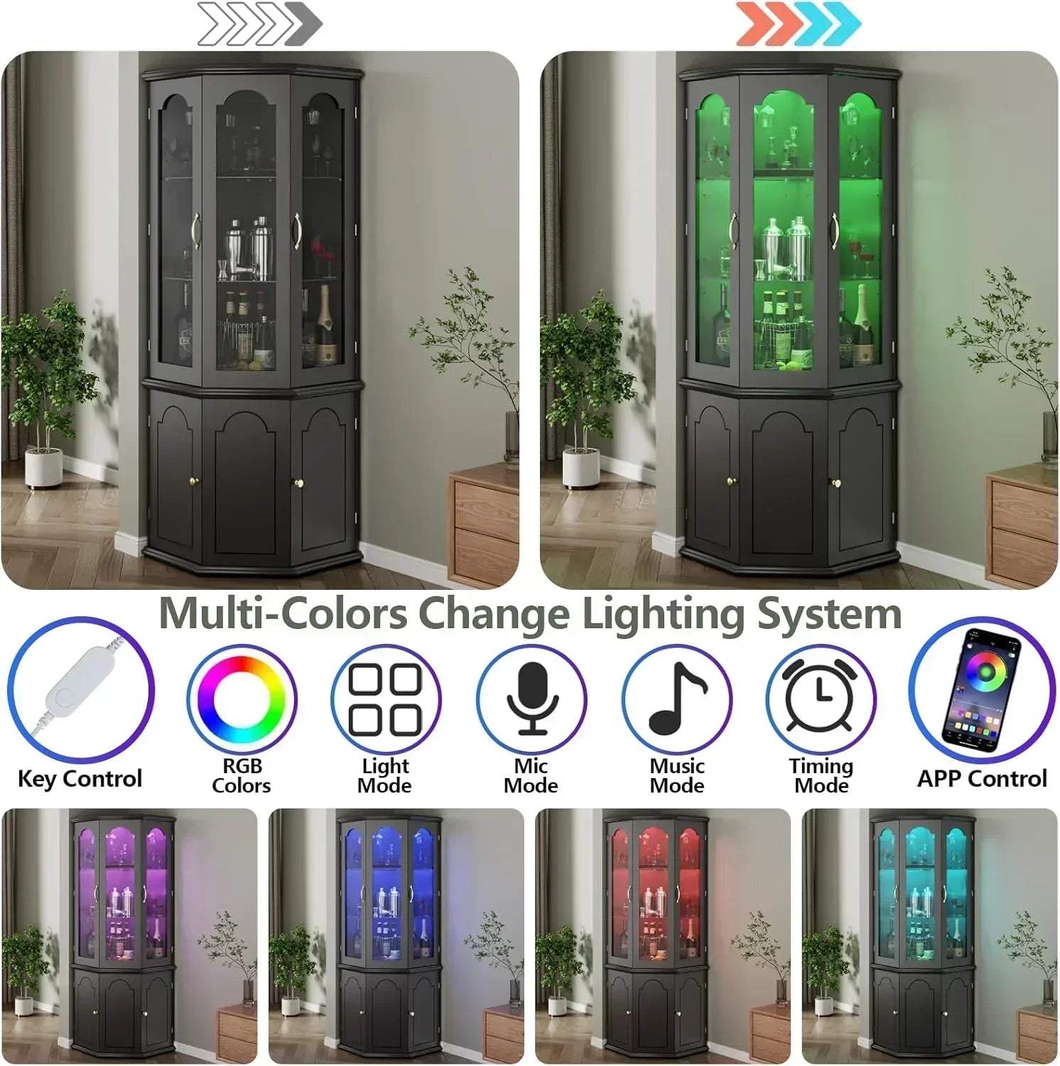 Corner wine cabinet with LED lights tall modern wine cabinet home bar wine storage cabinet wourant