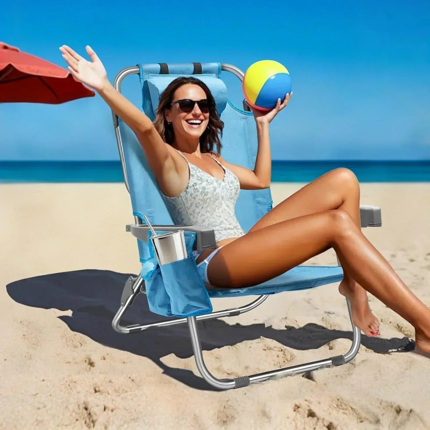 5-Position Aluminum Lay Flat Tall Backpack Beach Chairs 2 Pack Compact Portable Beach Chairs wourant