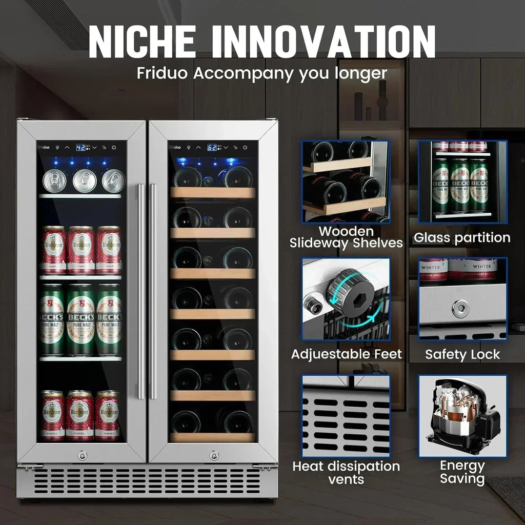 24 inch Dual Zone Beverage Refrigerator 30 Bottles 82 Cans Wine Fridge Built-in or Freestanding wourant