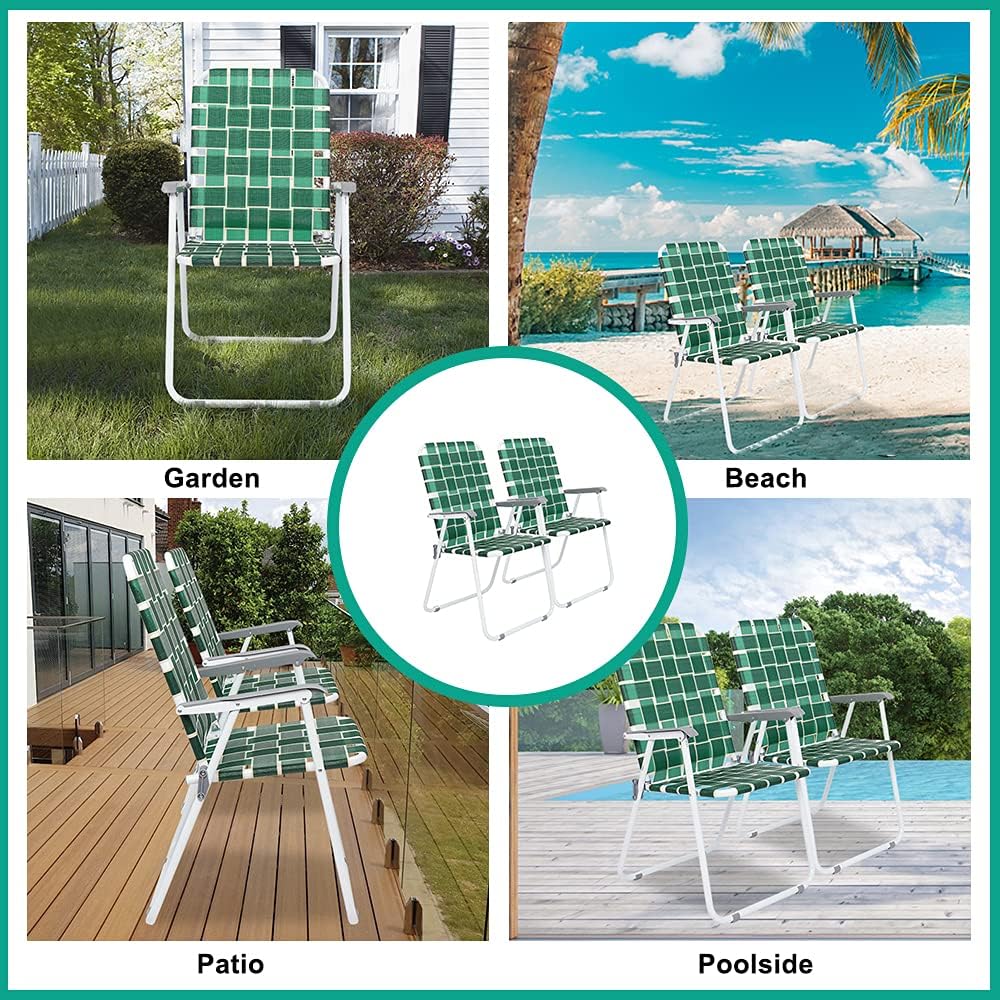 VINGLI Patio Lawn Webbed Folding Chairs Set of 2 Outdoor Beach Portable Lawn Chair wourant