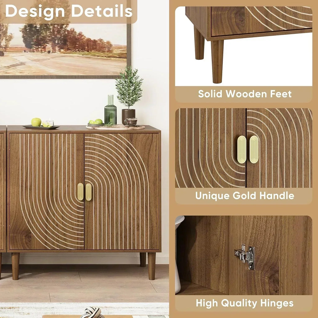 Walnut sideboard freestanding dining cabinet with cable channel design wooden storage cabinet wourant