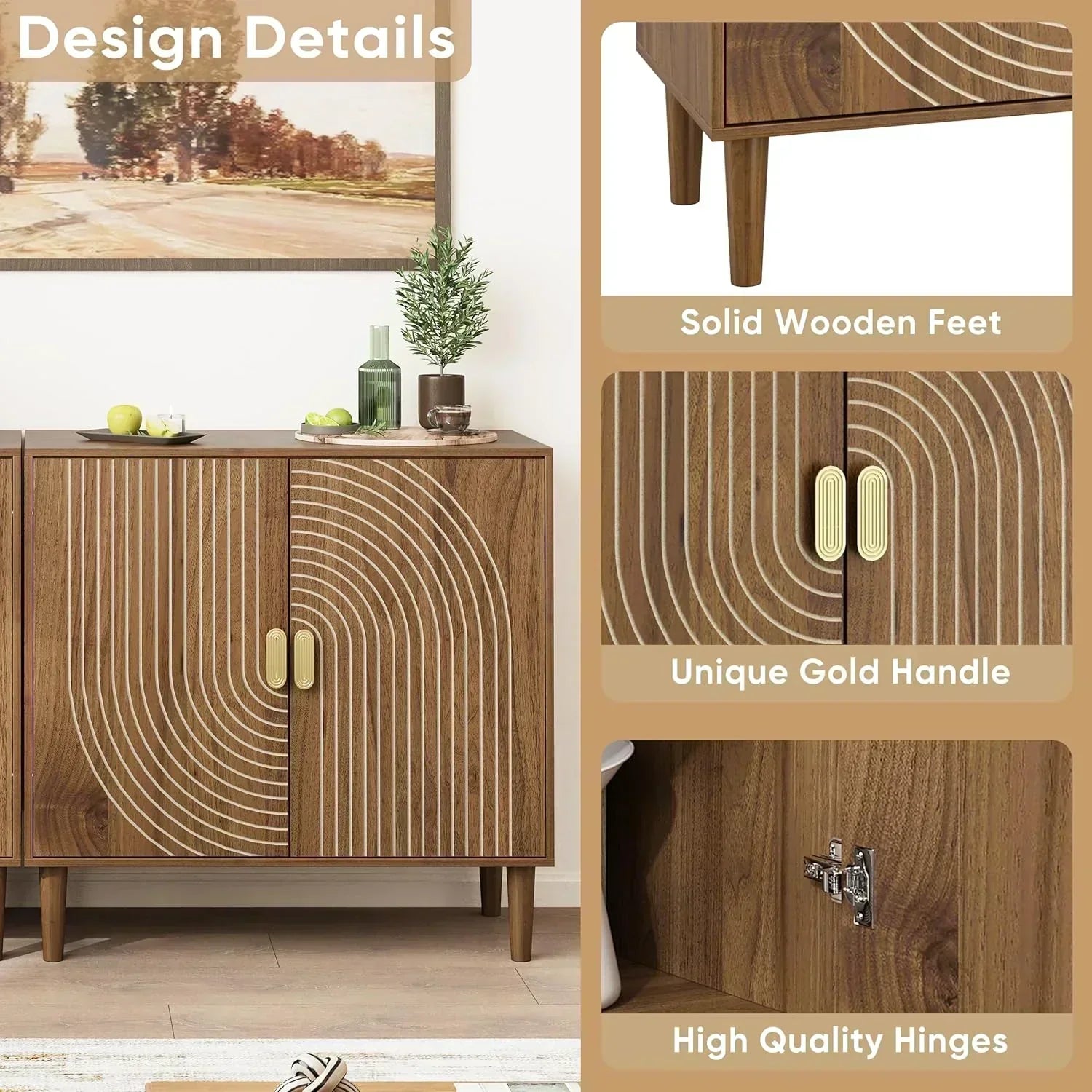 Walnut sideboard freestanding dining cabinet with cable channel design wooden storage cabinet wourant