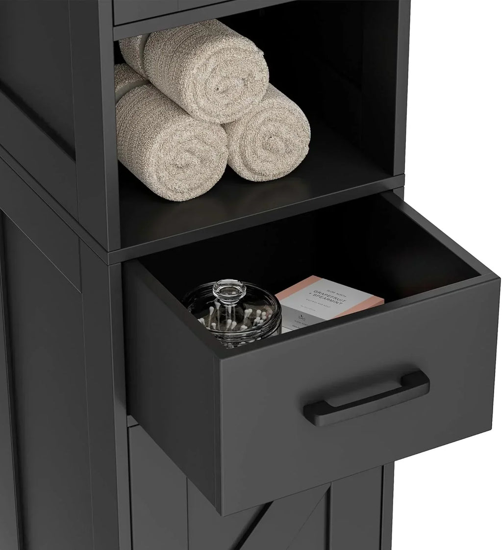 Homhedy 67" H Tall Bathroom Storage Cabinet with 2 Barn Doors and 1 Drawer Narrow Storage Unit wourant