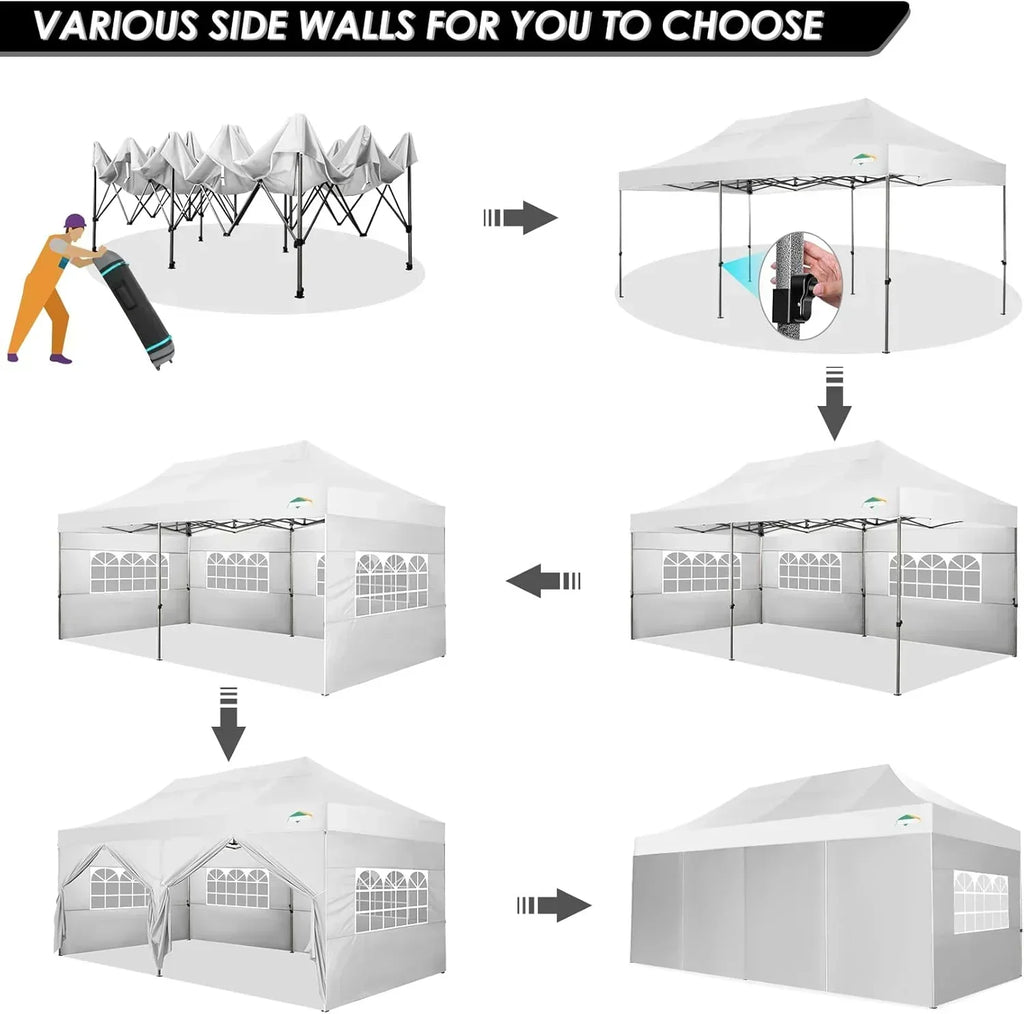 COBIZI 10x20 Heavy Duty Pop up Canopy Tent 6 sidewalls Commercial Canopy Wedding Party Tents wourant